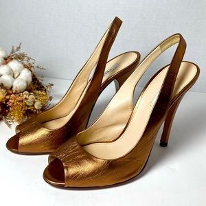 Authentic Prada Copper Peep-toe Slingback Heels